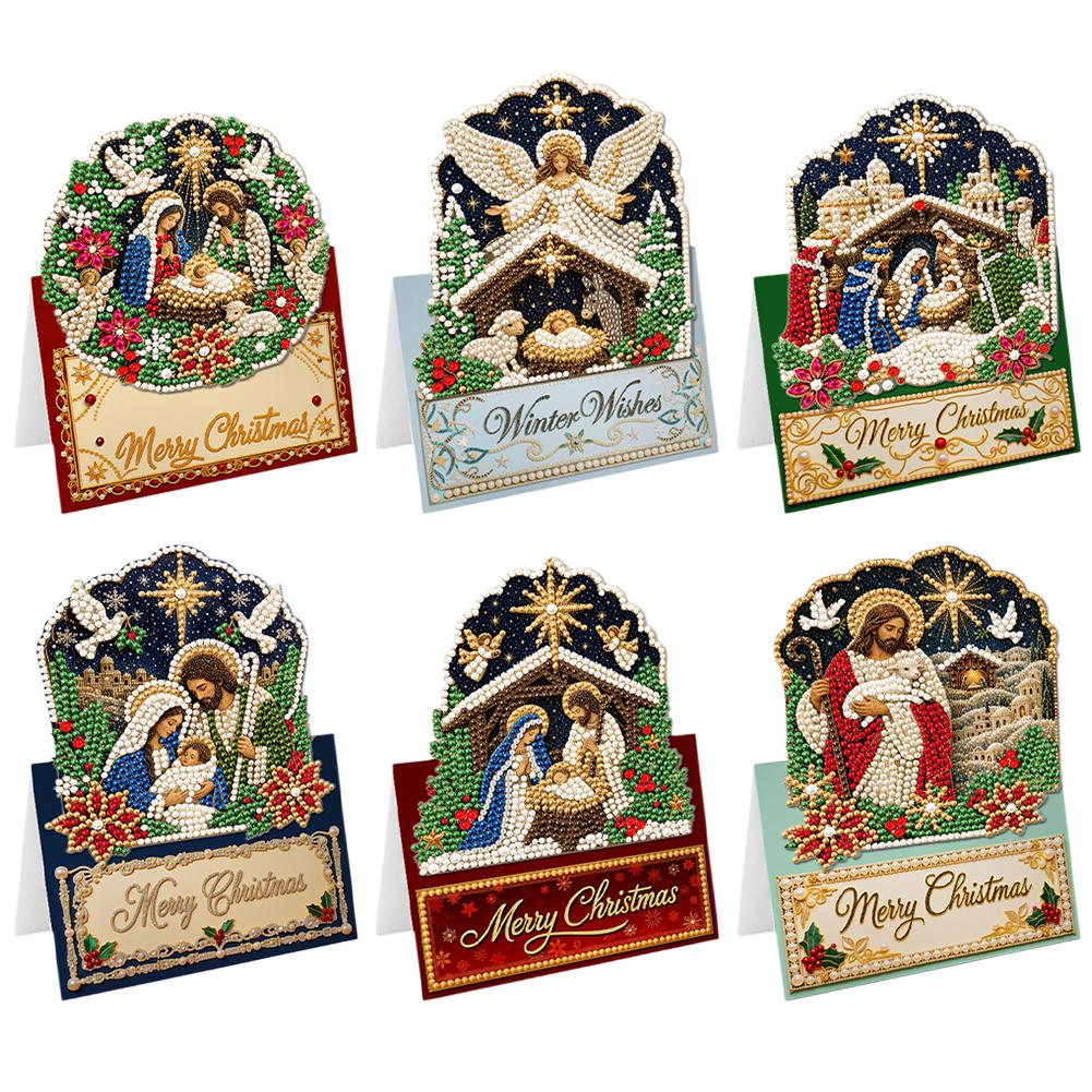 DIY Diamond-Painted Paper Christmas/Angel/Castle Pattern Greeting Cards and Postcards, Christmas Gifts