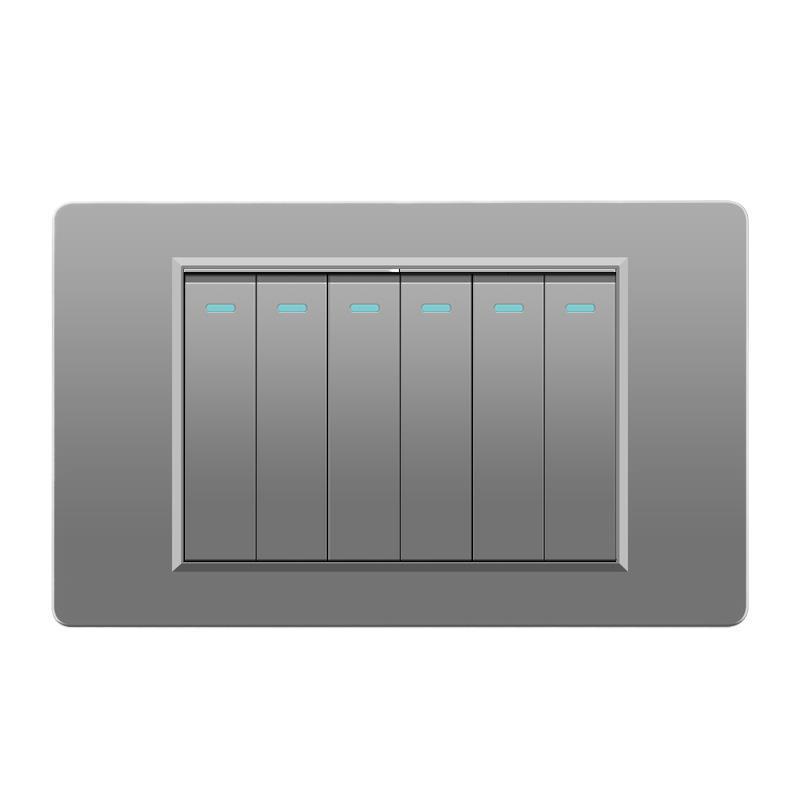 118 Type Switch Six-Hole Gray Wall Socket with Type-C 20W, Thai Style & PC Panel, Taiwan Socket