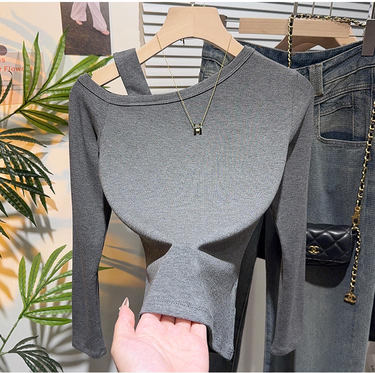 Women's One-Shoulder Slim-Fit Long-Sleeve T-Shirt - Early Autumn Niche Design