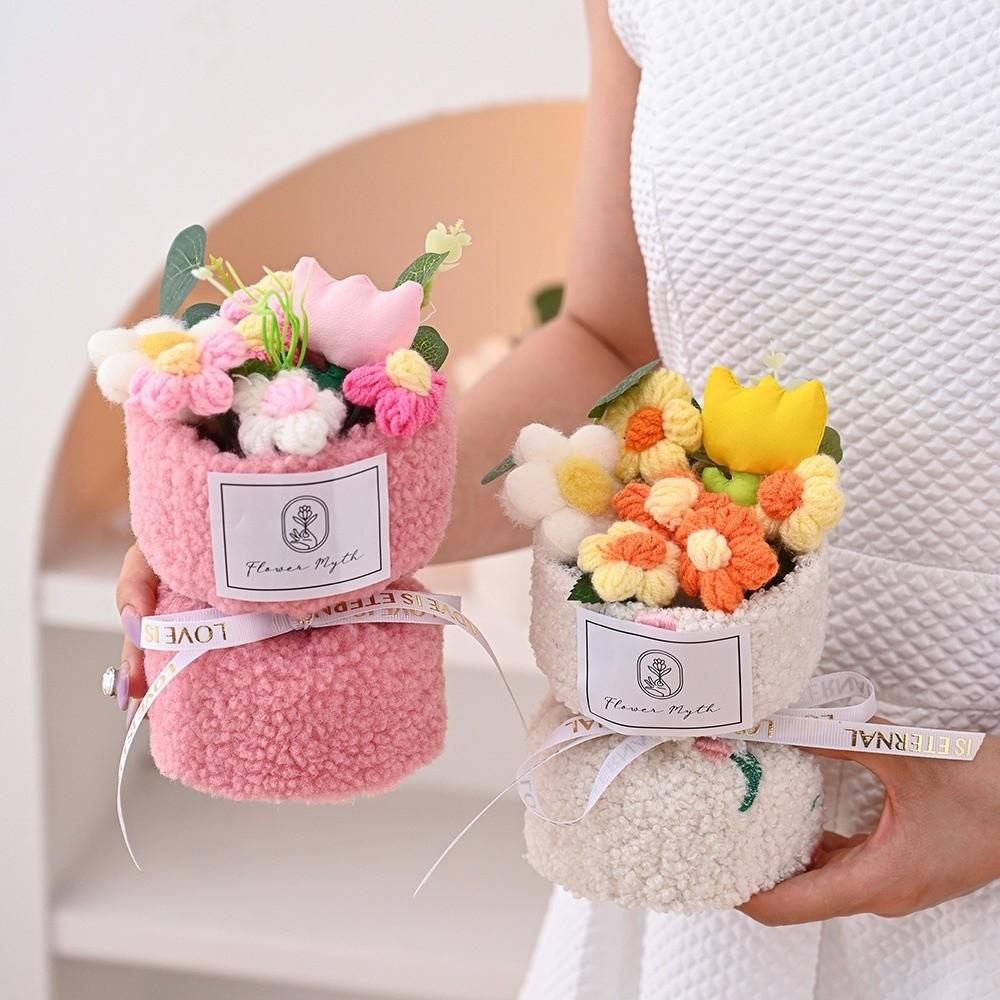 Home Decor Knitted Flower Bouquet Tulip Artificial Flower Bouquet Crochet Flower Bouquet  Festival
