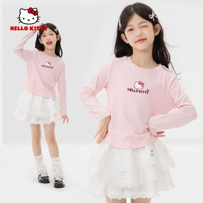 Hello Kitty Girls' Autumn Outfit Set, Stylish Children's Autumn Clothes, Long-Sleeved T-Shirt and Skirt for Older Girls, Trendy