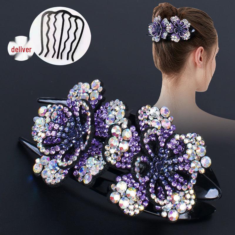 Koreanische große Strass Hochsteck-Entenschnabel-Haarspange - Drei-Zahn-Klammer für Mütter