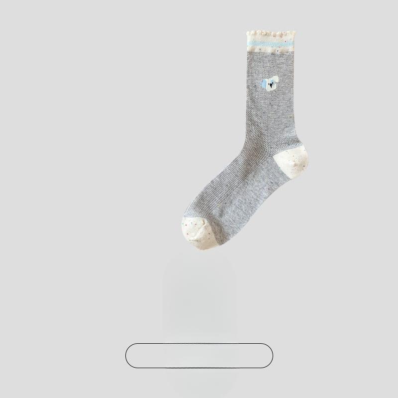 Women's Summer Thin Cartoon Dot Yarn Mesh Breathable Sweat Absorbing Boneless Tube Cotton Socks
