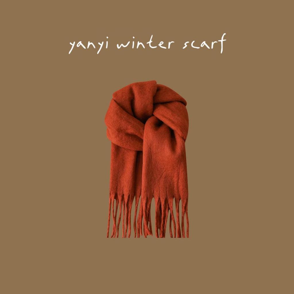 Women's Autumn & Winter Plaid Scarf: Thick Imitation Cashmere Shawl, Solid Color Neck Warmer for Students