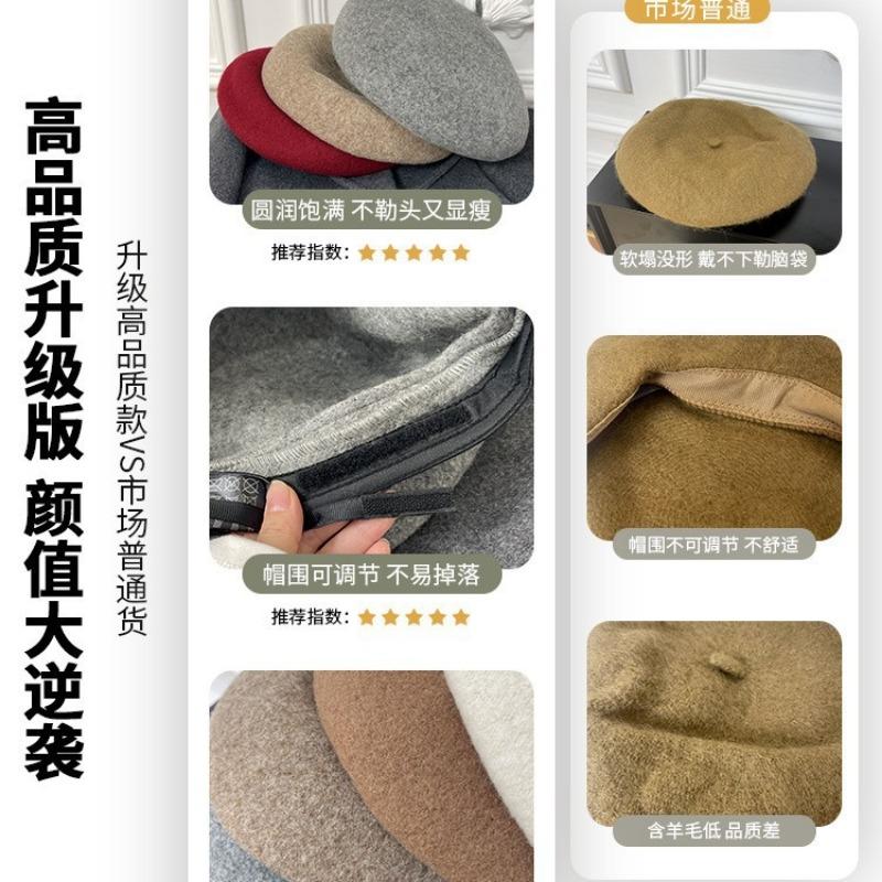Autumn and Winter Hat Wool Beret Women's Winter Face Small Versatile Painter Hat High-end Hat