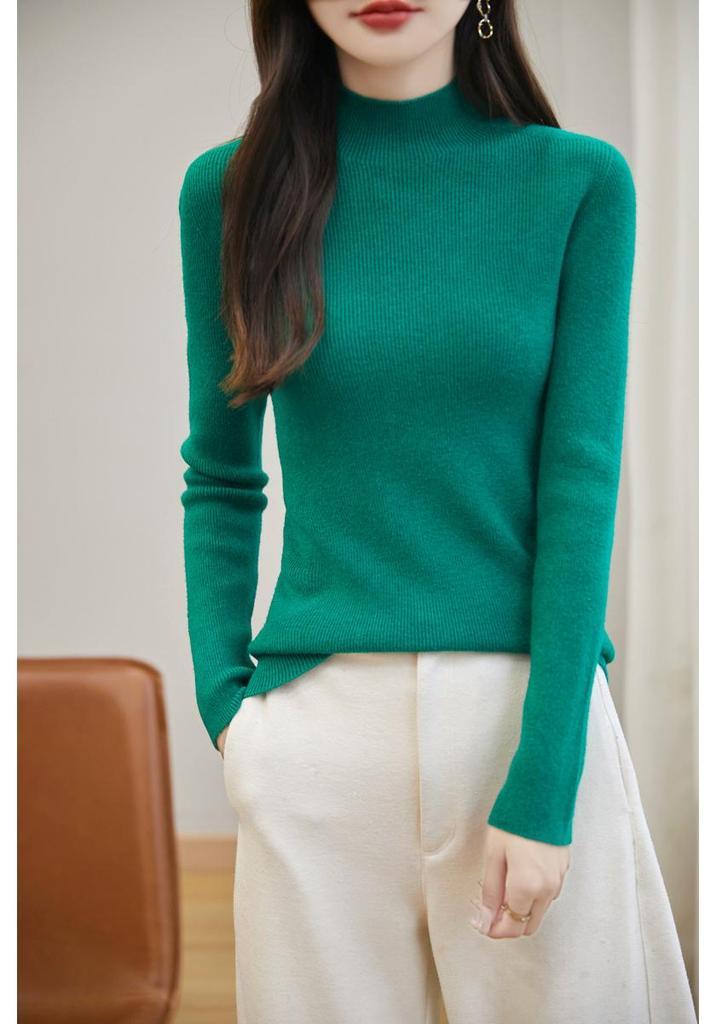 Women's Seamless Ribbed Mock Neck Sweater - High-Grade Texture for Autumn & Winter