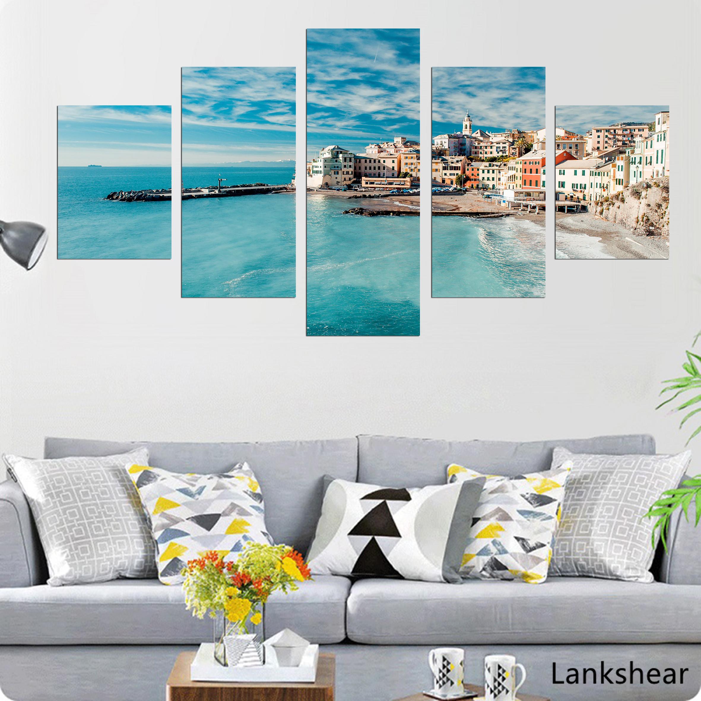 

Настенные художественные фотографии HD принты на холсте, 5 шт., широкий морской пейзаж, постеры и принты для гостиной, домашний декор, рамки