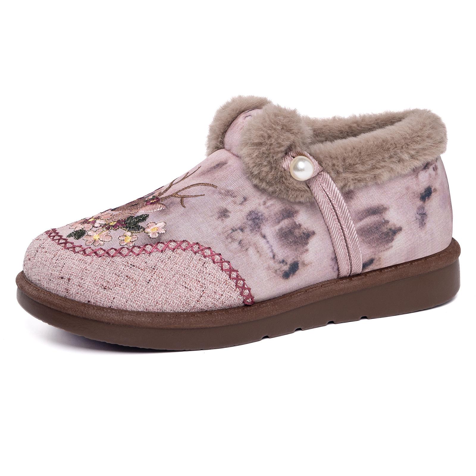 

Women Cotton Shoes 2026 Winter New Fashion Embroidery Outdoor Non Slip Warm Shoes Lightweight Comfortable Soft Sole Casual Shoes 35 рожевий