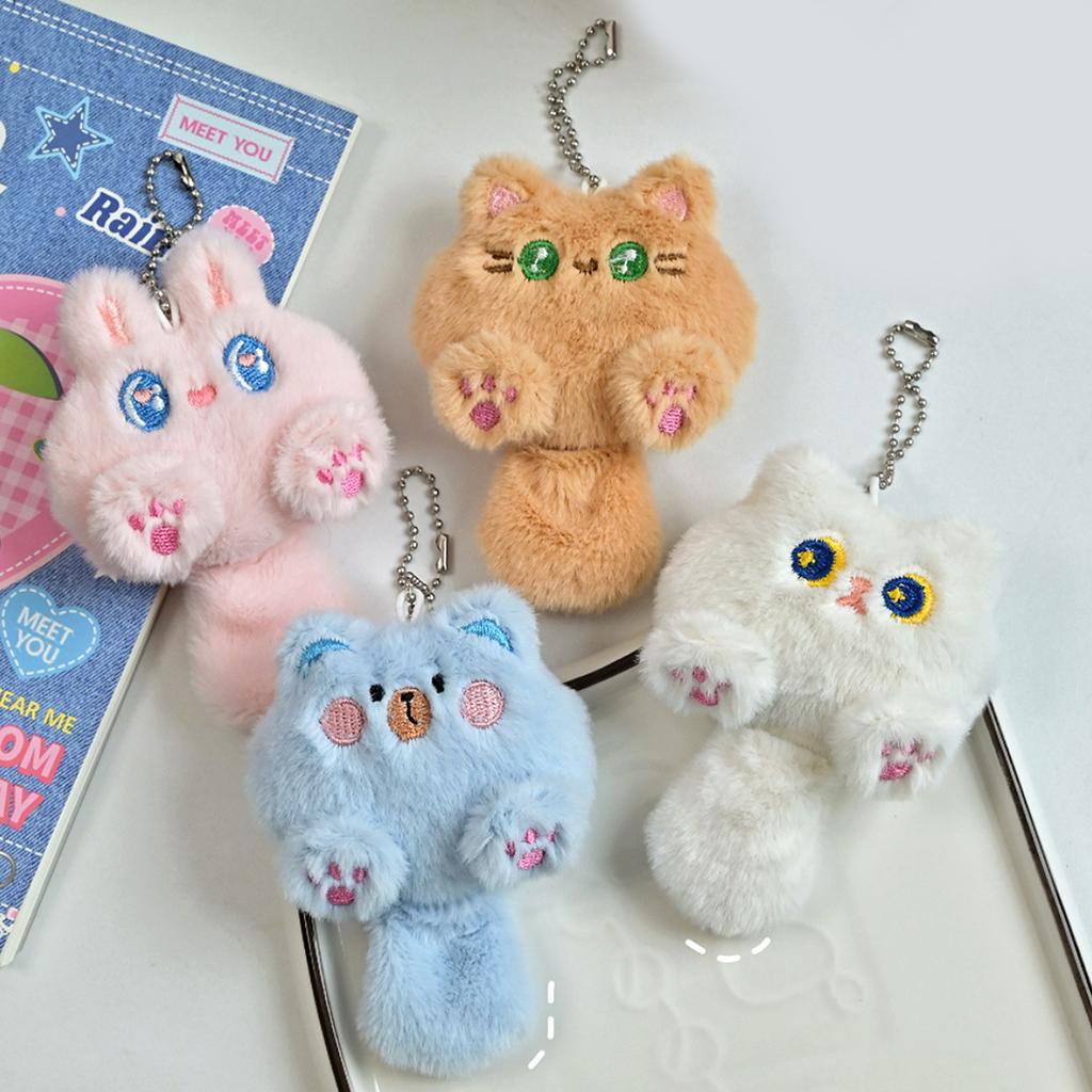 Plush Cat Keychain Cartoon Animal Pendant Keyring Fashionable Stuffed Doll Key Rings Jewelry for Backpacks and Phones