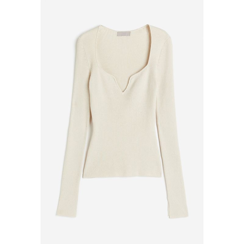 

HM Women s Woolen Sweater Autumn Long Sleeves Rib Knitting Peach Collar Tops 1169365 Light Beige 170/116A(XL)