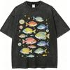 Colorful Jellyfish Print T-Shirt Vintage Washed Marine Life Graphic Tee Casual Streetwear Oversized Unisex Cotton Short Sleeve Tops, Harajuku Style