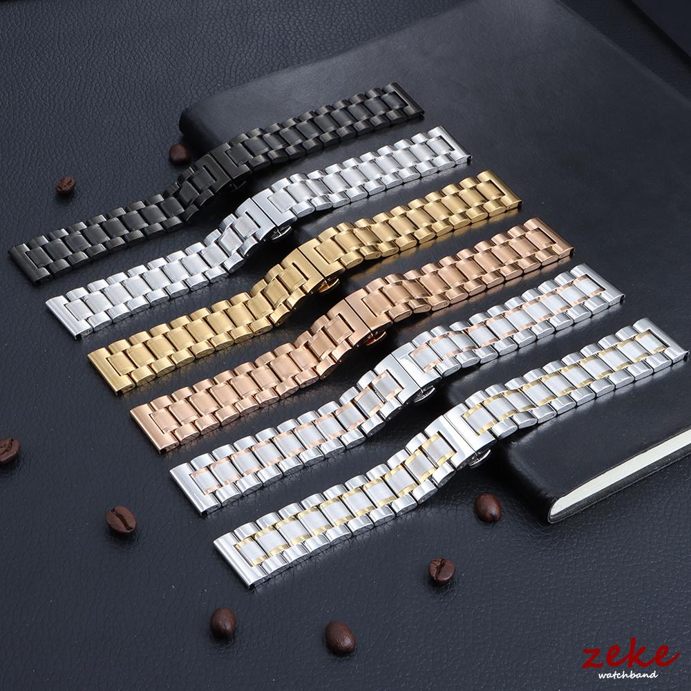 Solid Stainless Steel Watch Bracelet Business Butterfly Clasp Watch Band 12/13/14/15/16/17/18/19/20/21/22/23/24mm Replace Strap