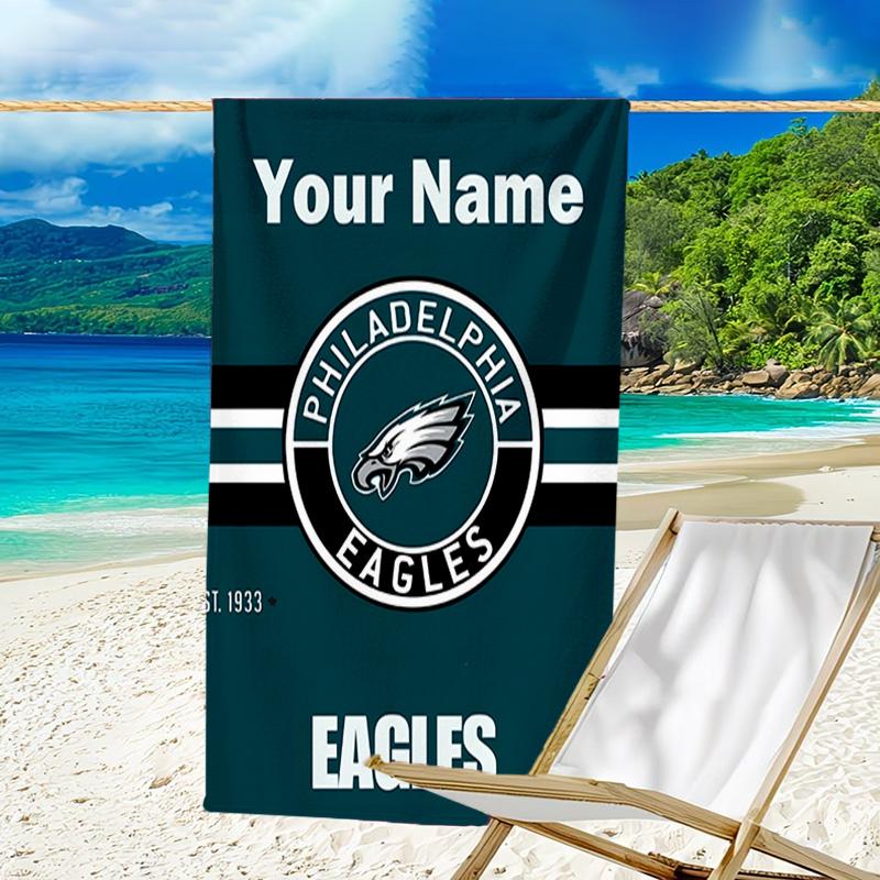 1pc Fashion Cool Eagle Logo2 Beach Towel with Custom Name, Beach/Swimming/Bath/Picnic/Camping Towel, Suitable for Seaside Beaches