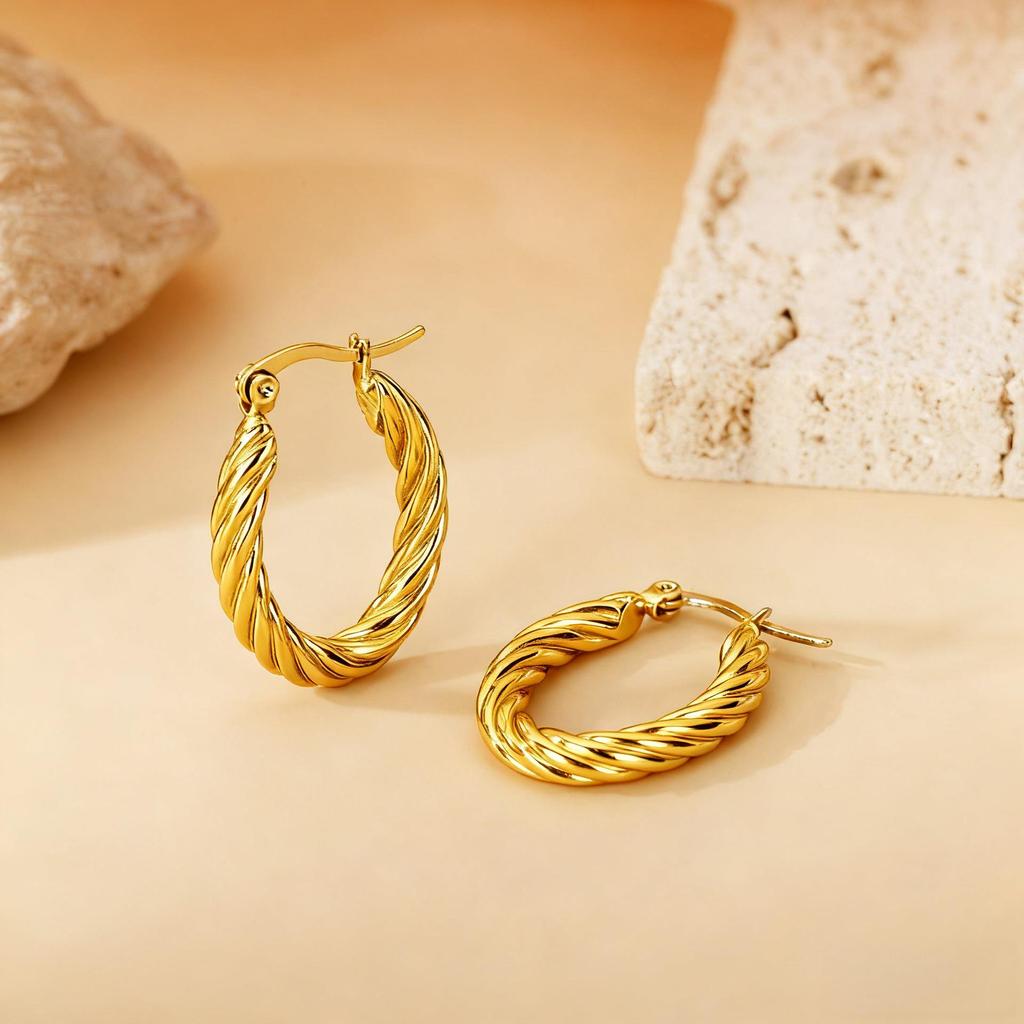 2025 Bestseller Twisted Pattern Hoop Earrings, Titanium Steel, European & American Style, Versatile Design.