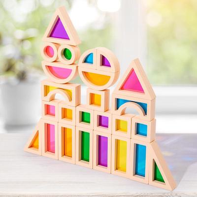 25-teilige magische Bauklötze aus Holz und Acryl: Kreative durchscheinende Formen für die kognitive Entwicklung von Kindern