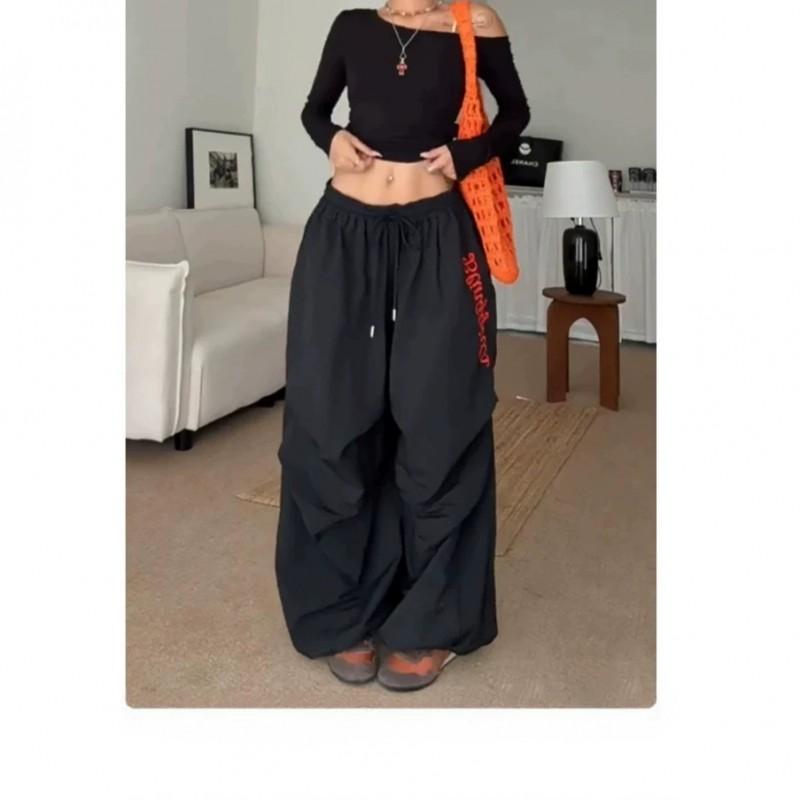 Damen lockere Nylon-Cargohose mit Kordelzug Taille, leichte, atmungsaktive Streetwear-Hose, Tanz, Freizeitkleidung