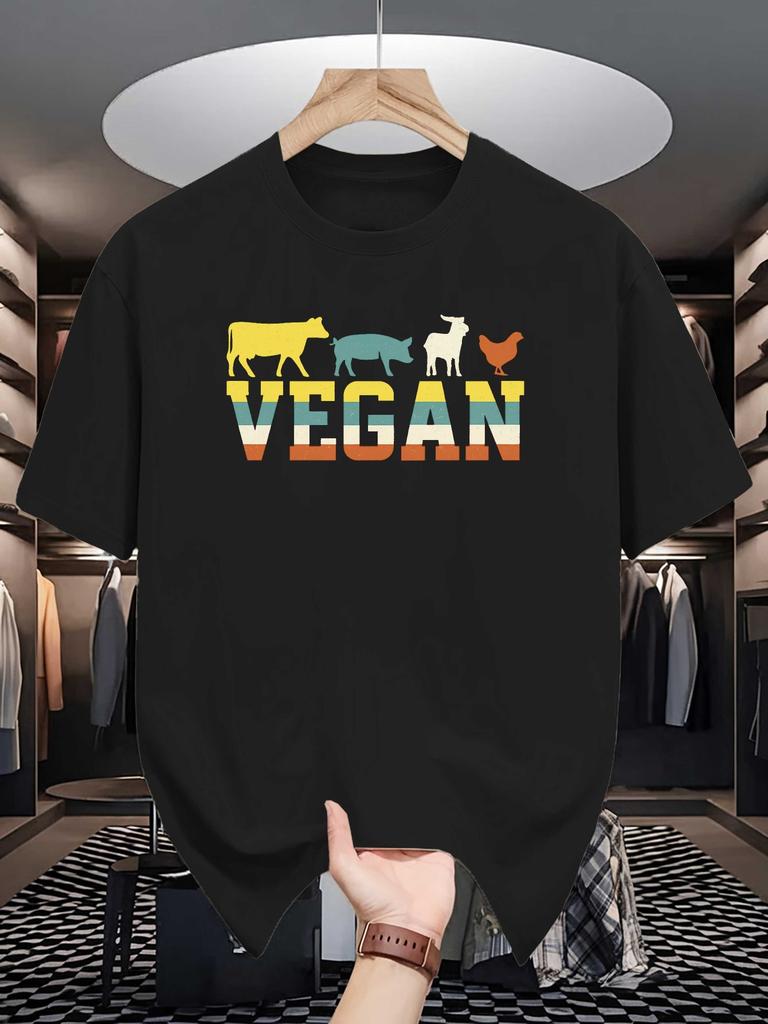 Unisex Cotton Tee Vegan Retro Farm Animal Silhouette Print Loose Breathable Summer Crew Neck Casual Street T Shirt Unisex Daily Wear