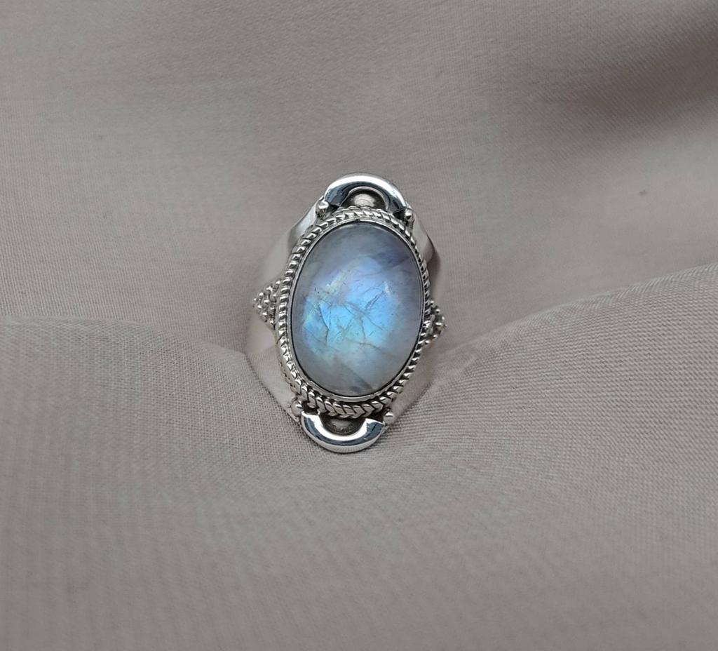 Rainbow Moonstone Ring: Sterling Silver Statement Jewelry, Artisan Boho Design