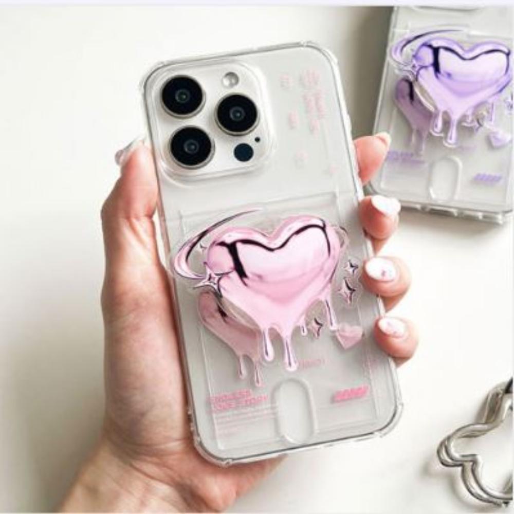 

Глобальный законодатель моды: Милый силиконовый прозрачный чехол-карман с держателем-подставкой в форме сердца для iPhone 16 Pro Max (розовый)