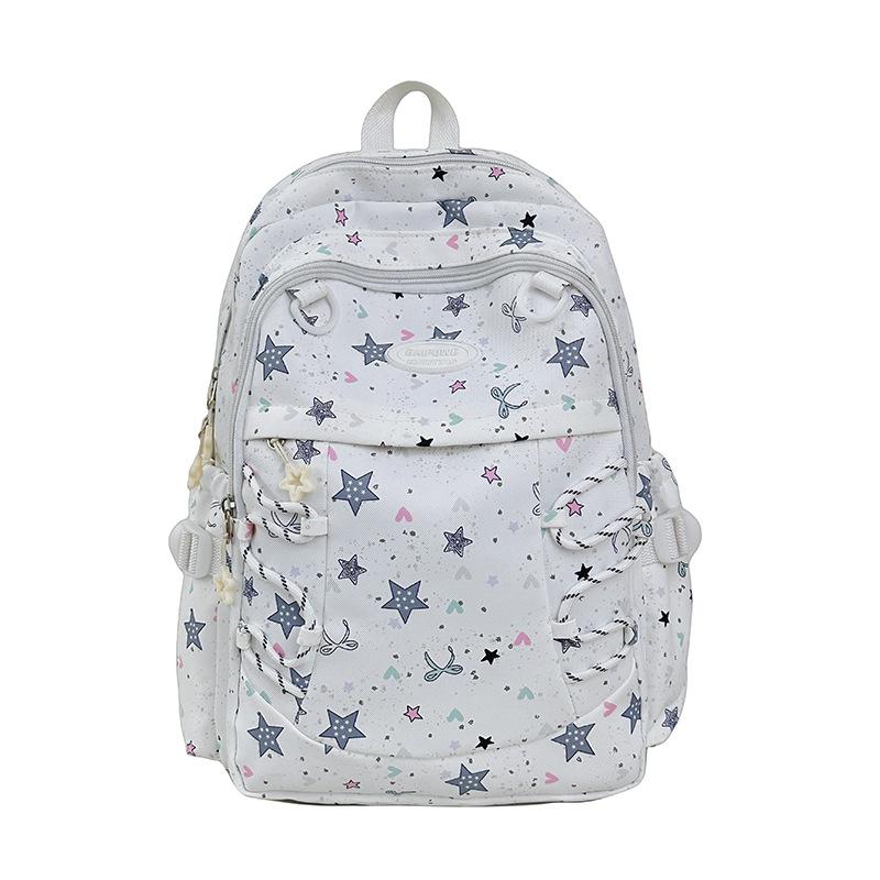Schoolbag new solid color star large capacity versatile schoolbag new cute women's backpack backpack high value double backpack