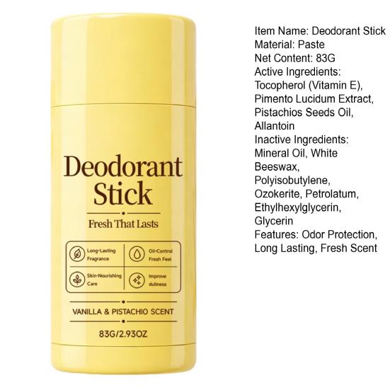 83G Vanille & Pistazien Deodorant Stick, Parfümierter Stick mit Geruchsschutz für Damen & Herren, Langanhaltend Frischer Duft Achselpflege Creme Stick