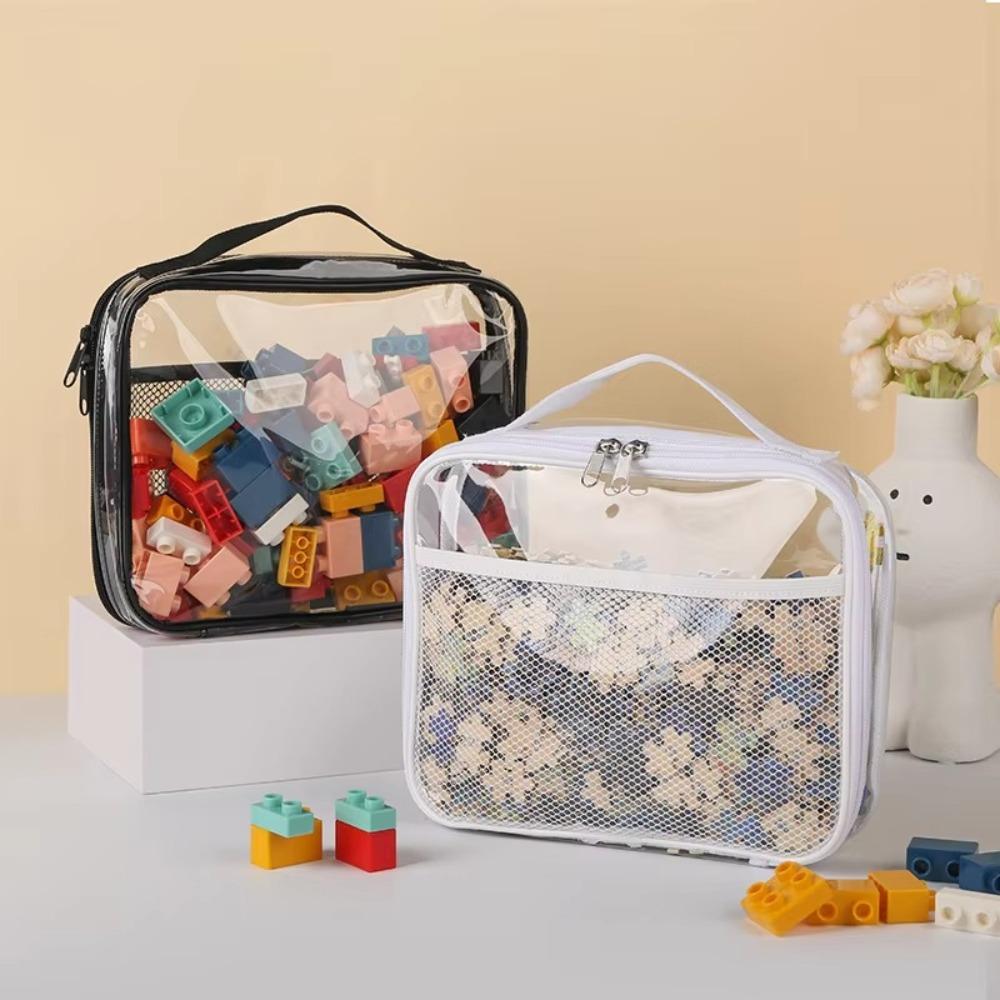 PVC Transparent Mesh Storage Bag Waterproof Zipper Bag Portable Makeup Storage Bag  Travel