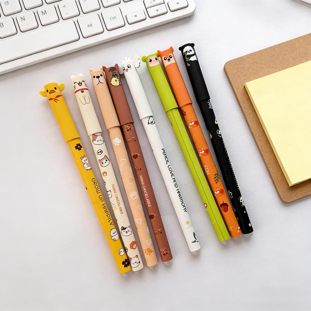 A Set of 8 Animal-Shaped Erasable Gel Pens, Featuring a 0.5Mm Fine Tip, They Are Perfect for Note-Taking And Writing, Cute Pens