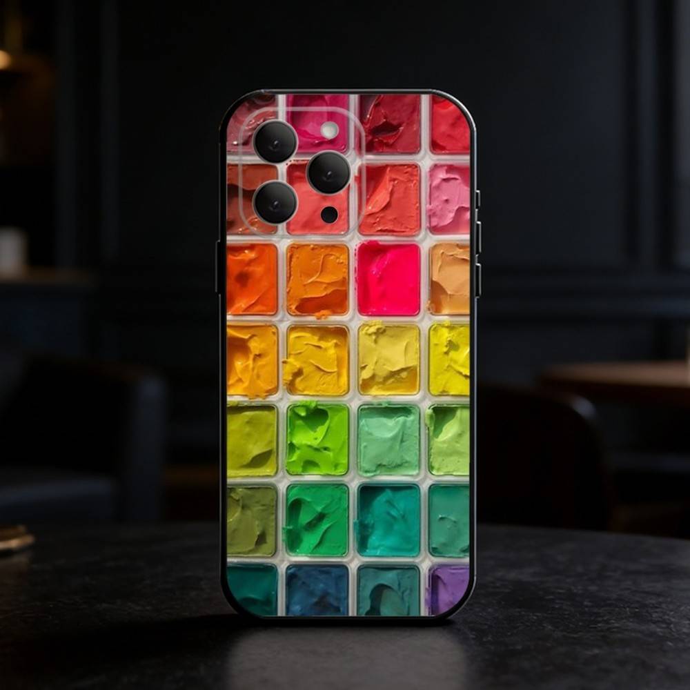 Watercolors Set Paint Palette Phone Case Silicone black Soft For IPhone 17,16,15,14,13,12,11,SE,Plus Pro Max