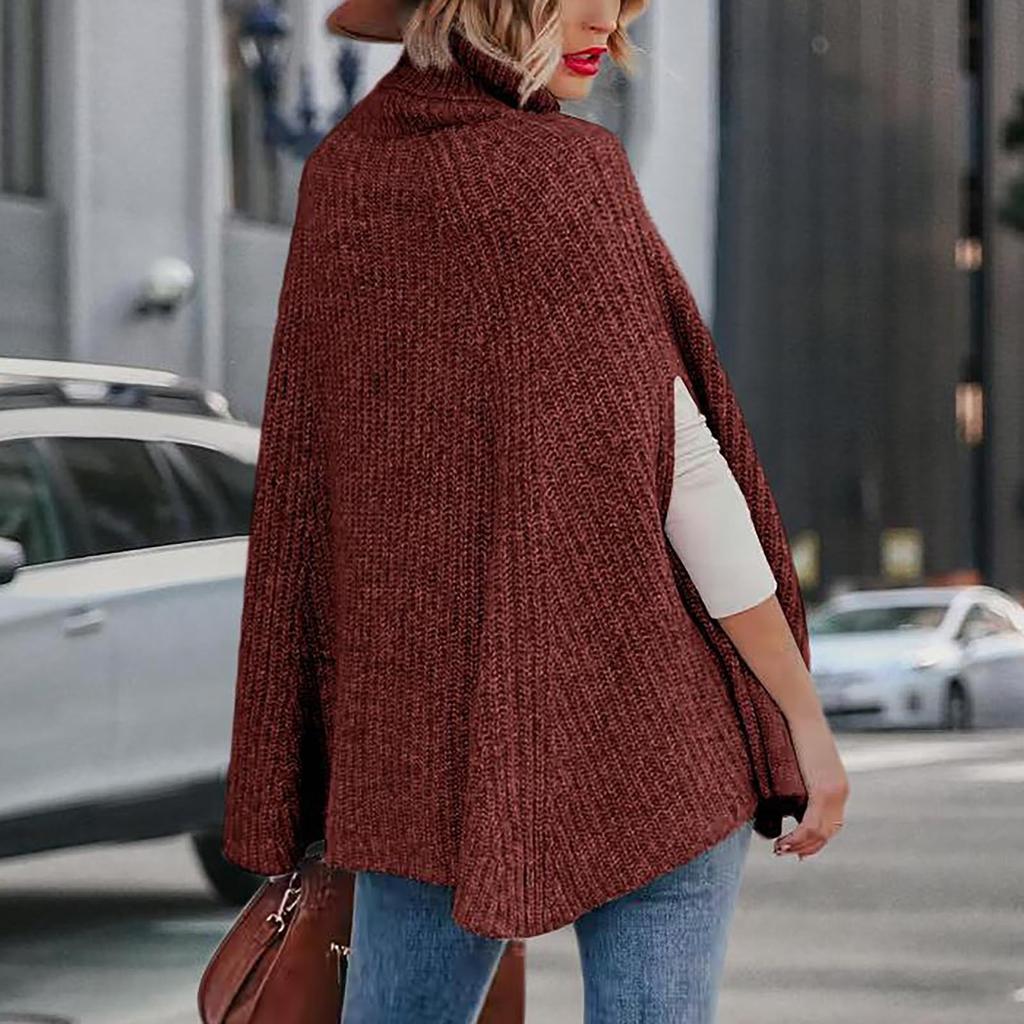 Women's Fashion Fall/winter Color Turtleneck Cape Loose Sweater