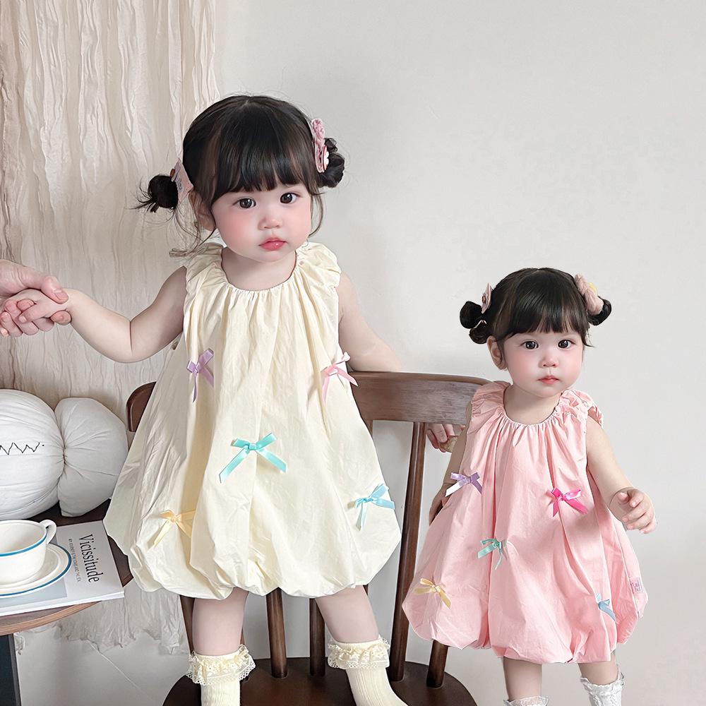 

2025 Summer Baby Girl Bow Princess Dress - Sleeveless Bud Skirt Style 90 cm