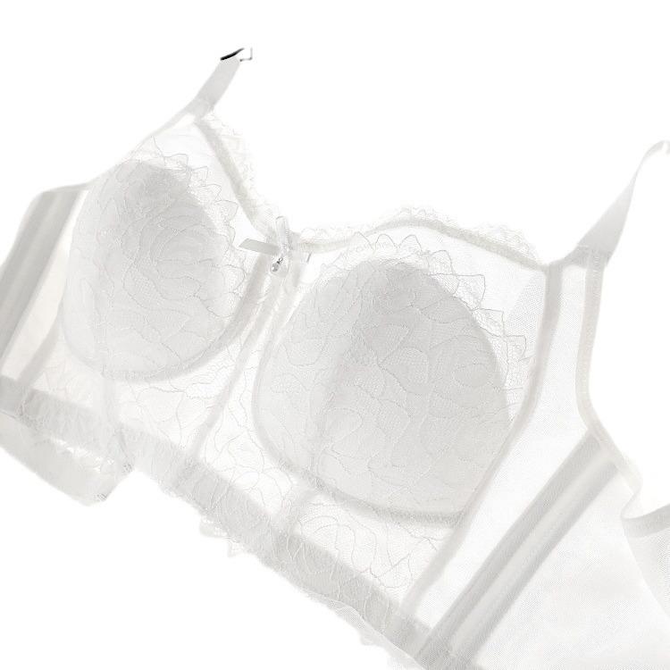 Summer ultra-thin steel-rimless underwear women's full cup, big chest, small lace, breathable, double breasts, anti-sagging bra cover