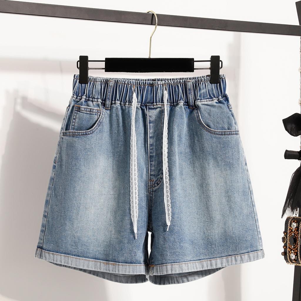 DIMANAF 2025 Plus Size Women Shorts Pants Summer Jeans Short Basic Harem High Waist Solid Pants Elastic Waist