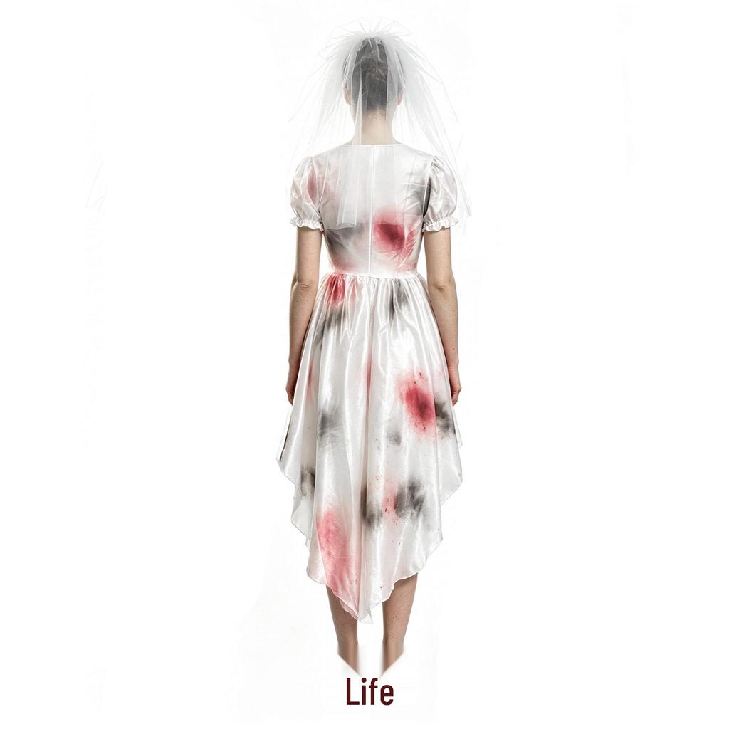 Halloween Ghost Bride Scary Bloody Zombie Wedding Dress Costume