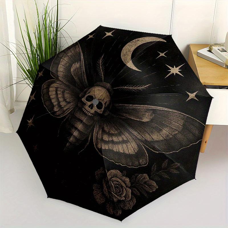 Mystical Moth Moon Stars Circular Wall ArtUmbrella, Portable 3-Fold Compact Umbrella for Men & Women Gift