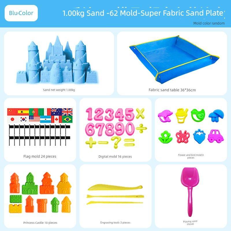 

Kids Space Toy Sand Suit Indoor Safety Non-Stick Hand Lunbao Magic Sand Boys and Girls Toys Clay Colored Clay Volume: 1.00kg sand +62 mold + sand table (blue)