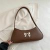 Chic Bowknot Korean Style Soft Leather Baguette Bag For Summer 2024 In Trendy Colors