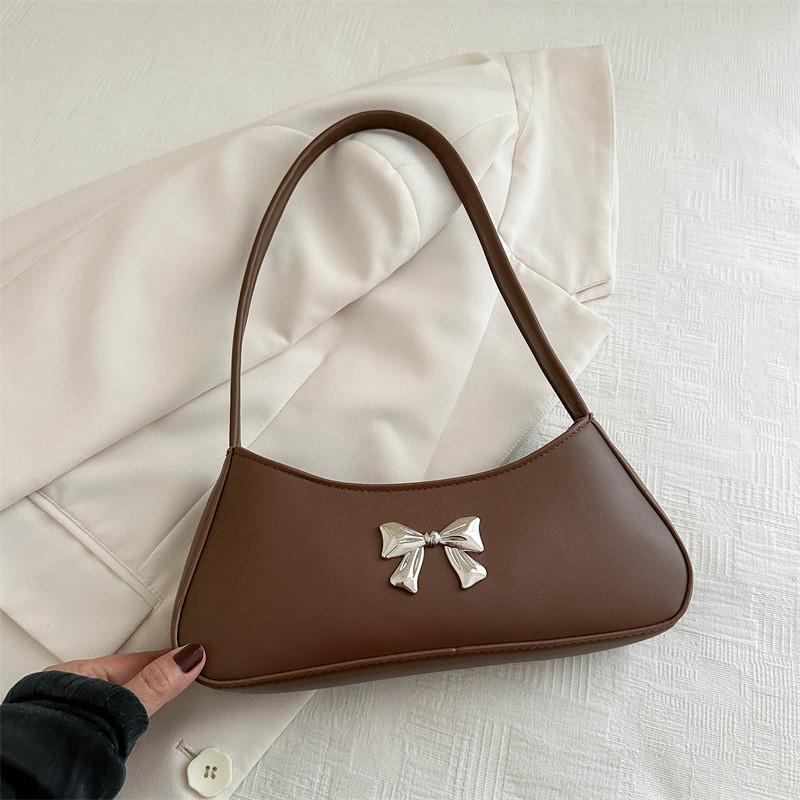 Chic Bowknot Korean Style Soft Leather Baguette Bag For Summer 2024 In Trendy Colors