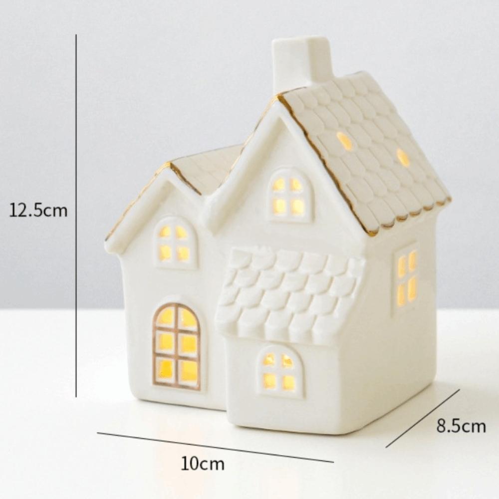 LED Light Up Porcelain Village House White Tabletop Ornaments New House Figurines  Winter Decor