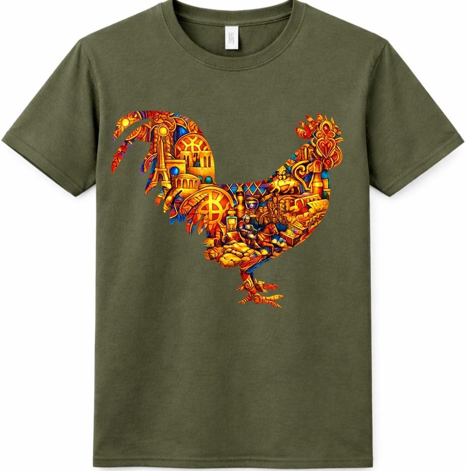 Rooster T Shirt Mosaic Art Graphic Tee Colorful Chicken Farm Country Design Top