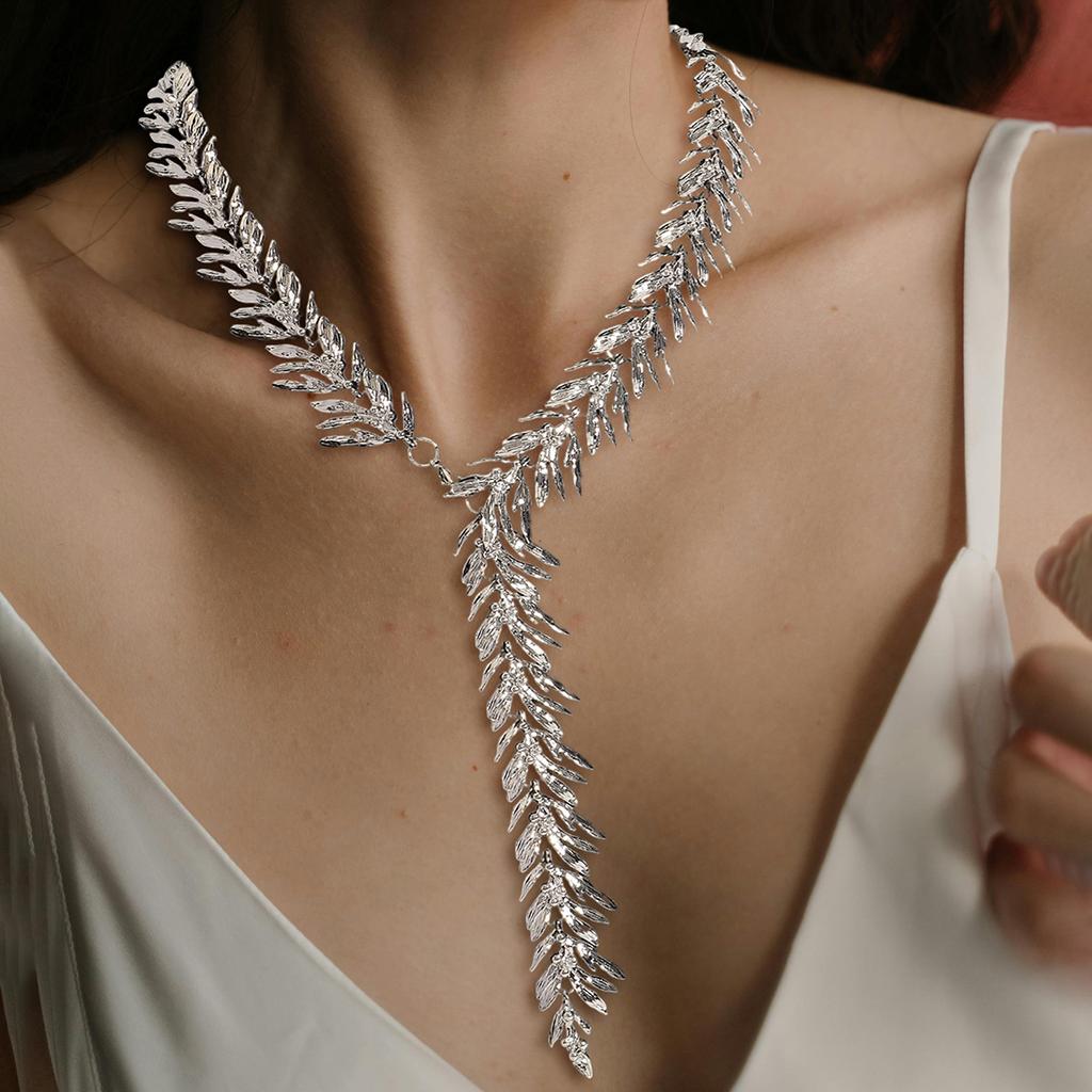 Collana con Nappa a Foglia Metallica ZAA da Donna, Gioielli Eleganti Bohémien per Celebrazioni, Accessori per Vacanze Estive, Festival, Matrimoni