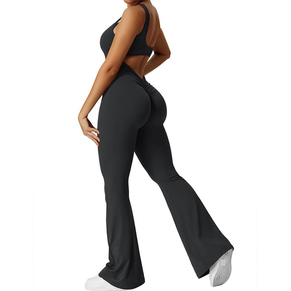 Women's Jumpsuit Color Sexy Backless Tight Fitting Elastic Sports Sleeveless Jumpsuit