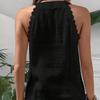 Women Halter Neck Tank Top Lace Trim V Neck Sleeveless Summer Boho Casual Solid Color Beach Top