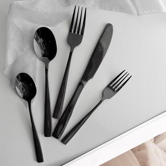 Hive Mind 30-piece Set Cutlery Assortment 6 People Spoons Forks Knives Suitable Restaurants Home Use Dishwasher Safe Wedding Gift Present (Black)