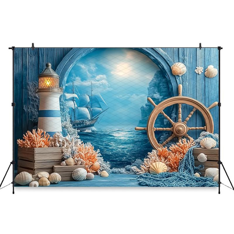 Mocsicka Photography Background Birthday Children Baby Shower Portrait Backdrop Blue Watchtower Ship Pattern Decors Photo Studio