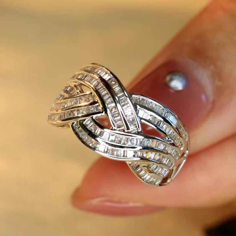 

Huitan Wave Cross Zirconia Ring Female Luxury Fashion Finger Accessories for Engagement Party Gorgeous Copper Color Zircon 9