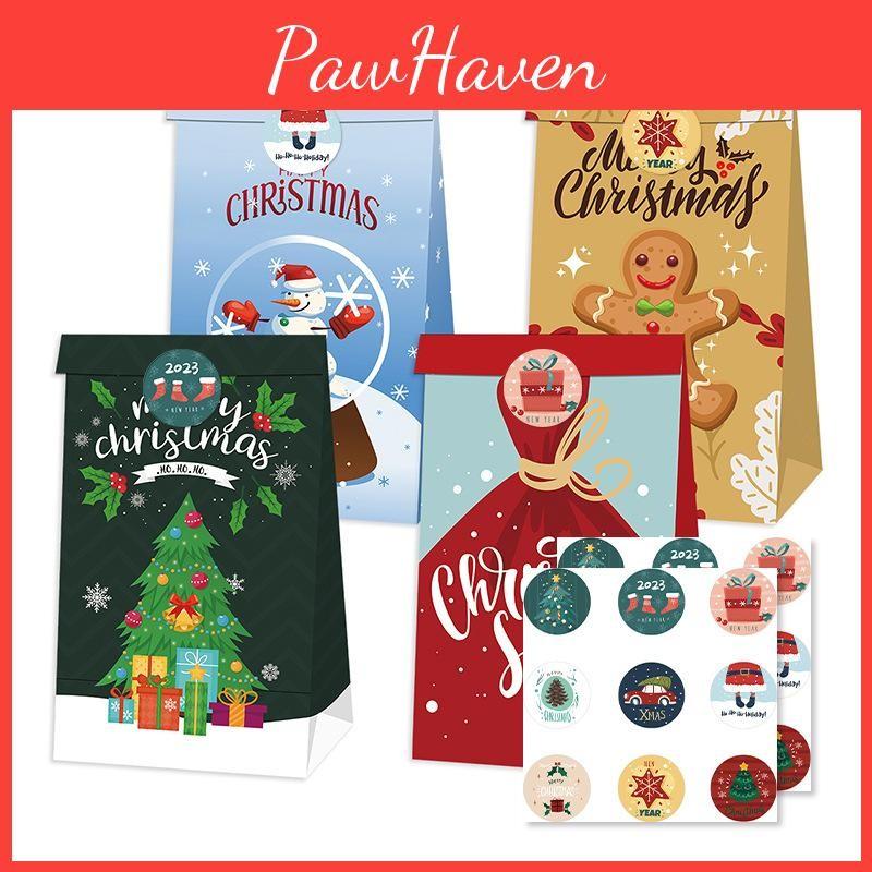 Christmas Paper Decor Bags With Santa Claus Gingerbread Man Print For Daily
