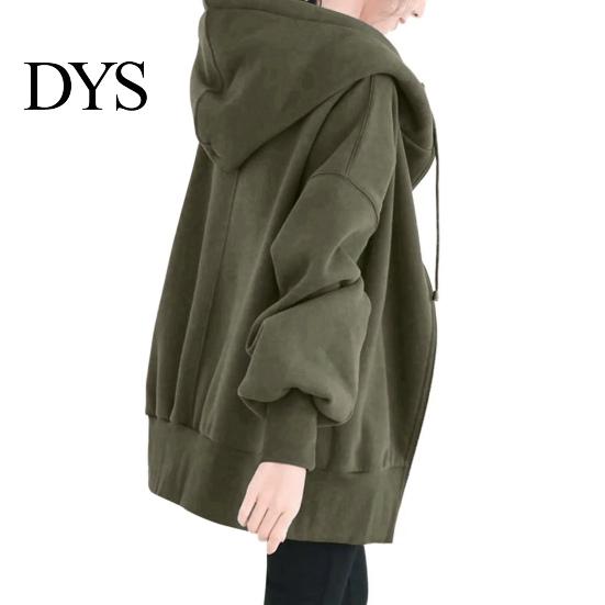 Loose Fit Women Jacket Thick Coat for Autumn Winter Warmth Solid Color Mid-Length Fleece Lightweight with Pockets Zipper Hooded Daily Wear Comfortable