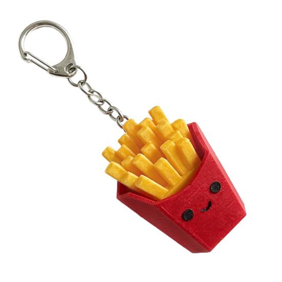Keychain Pendant, 3D Printed French Fries Shape Decompression Button, Noiseless Pressing Mini Portable Keychain