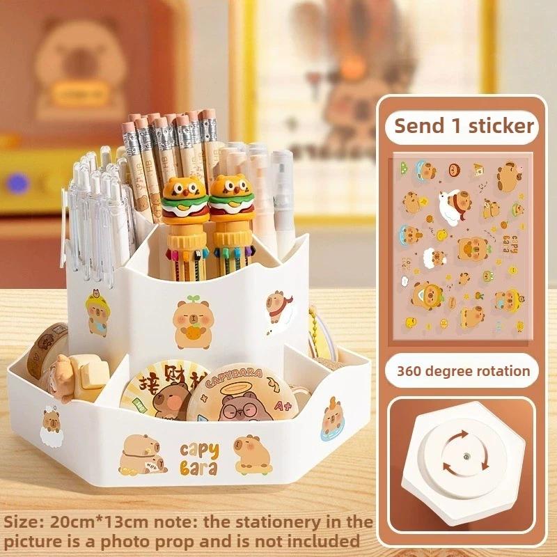 Rotatable Pen Holder 9-Grid Large Capacity Desktop Organizer Multifunctional Stationery Cosmetics Storage Box for School Office