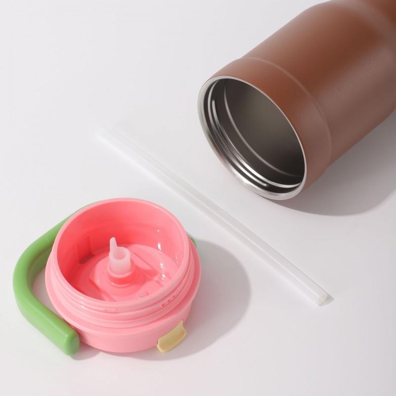 Stainless Steel Vacuum Insulated Travel Mug With Handle Dual-Drink Straw Lid 700ml Outdoor Office Car Use
